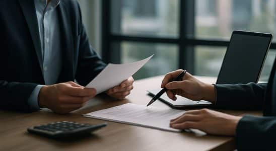 Consulente bancario e cliente esaminano documenti per la valutazione del merito creditizio