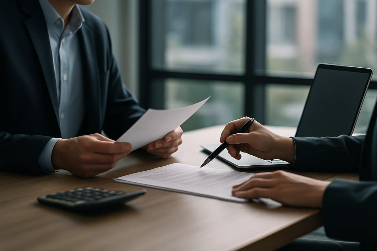 Consulente bancario e cliente esaminano documenti per la valutazione del merito creditizio