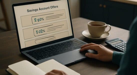 Persona comparando ofertas de cuentas de ahorro en su ordenador portátil