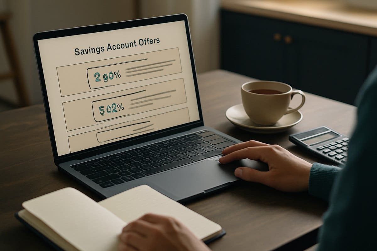 Persona comparando ofertas de cuentas de ahorro en su ordenador portátil