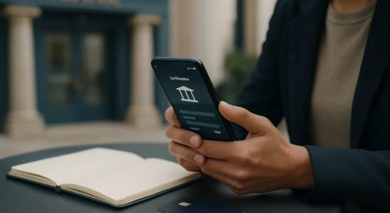 Cliente che utilizza i servizi bancari dal telefono in un contesto urbano