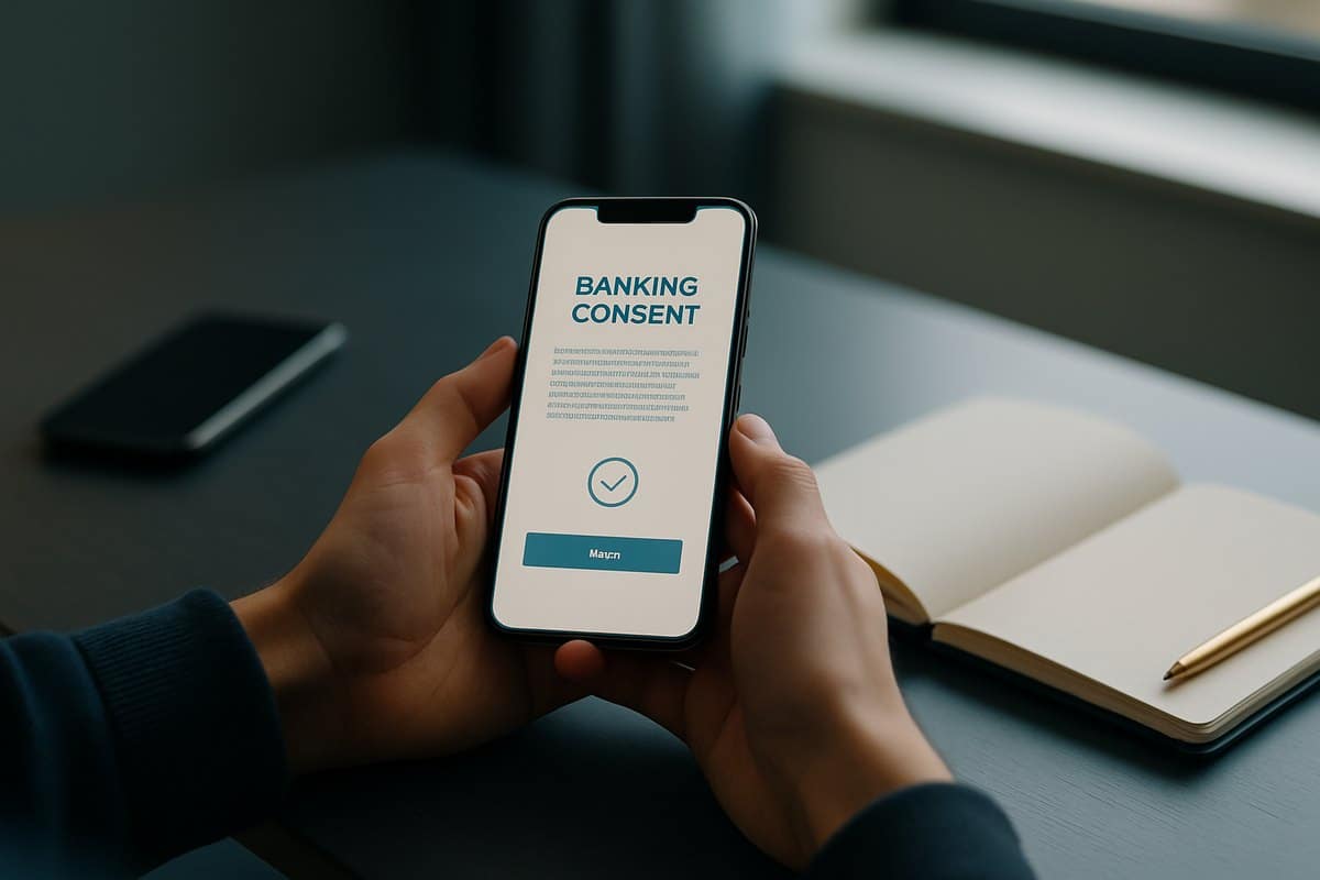 Pessoa autorizando o compartilhamento de dados bancários pelo celular