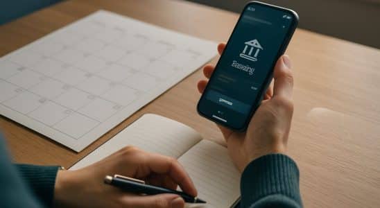 Persona organizando el calendario de recibos domiciliados del mes