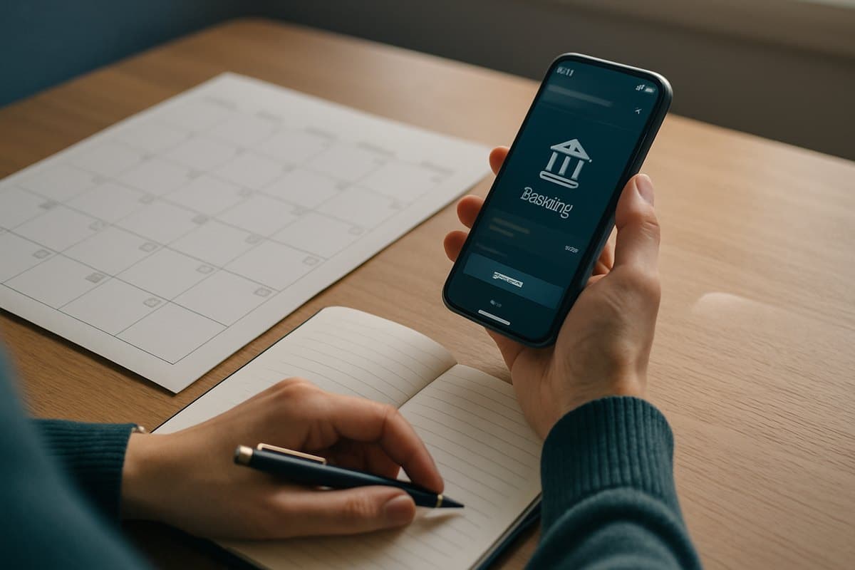 Persona organizando el calendario de recibos domiciliados del mes