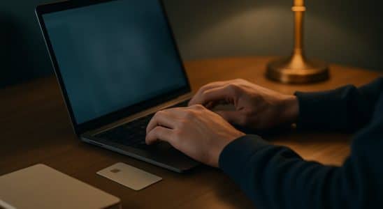 Persona che completa un acquisto online da casa con carta di pagamento