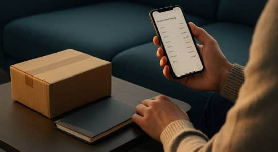 Person reviewing an installment payment schedule on a phone at home