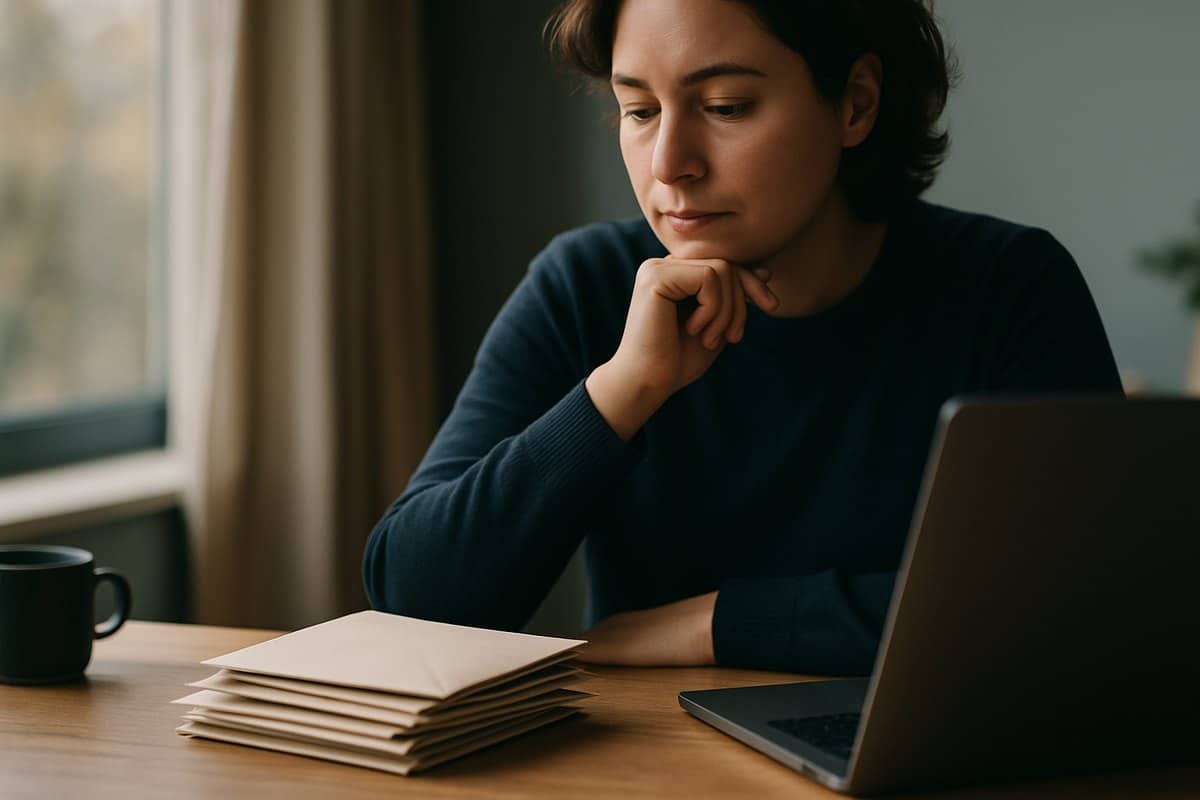 Persona che riordina le comunicazioni relative alle rate in scadenza
